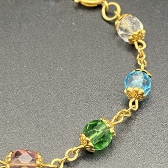 Vtg Multicolor Faceted Glass Bead Bracelet 7" Gold Tone Czech Crystal Style GLOW - Picture 2 of 8
